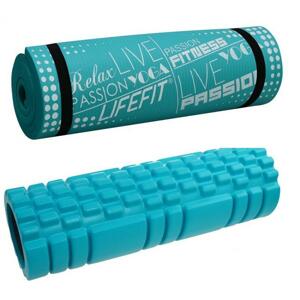 Lifefit yoga roller A11 45x14cm + Lifefit yoga mat exclusive plus 180x60x1.5cm tyrkysová barva
