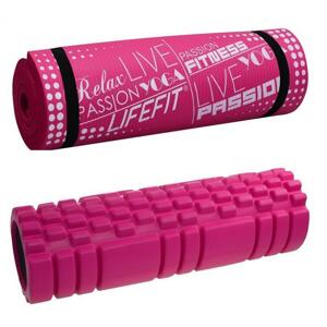 Lifefit yoga roller A11 45x14cm + Lifefit yoga mat exclusive plus 180x60x1.5cm růžová barva