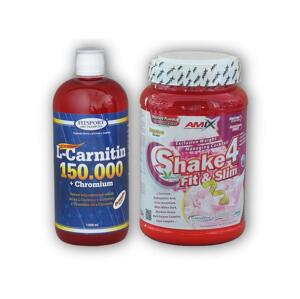 Fitsport L-Carnitin 150000+Chrom.1l+Shake 4 Fit Slim 1kg - Jablko - strawberry