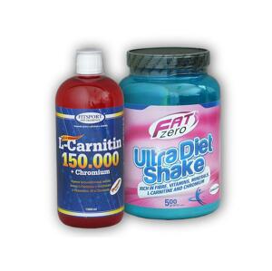 Fitsport L-Carnitin 150000+Chrom.1l+Ultra Diet Shake 500g - Třešeň - malina - čokoláda