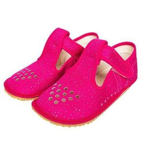 BEDA s.r.o. Dětské barefootové textilní papuče na suchý zip Beda - růžová - EU 25